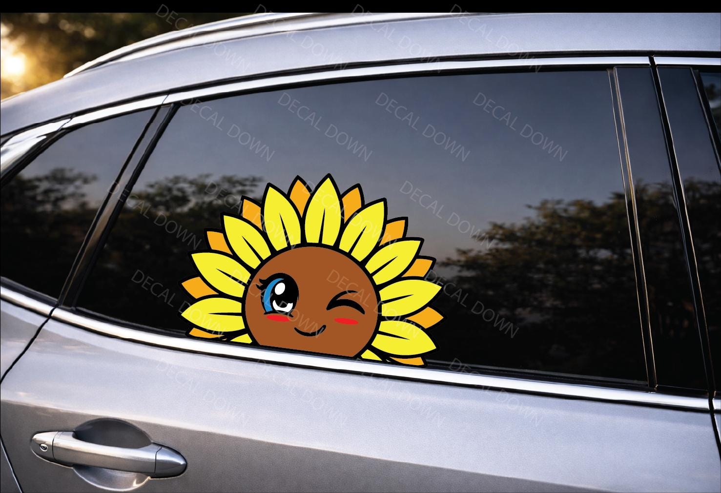 SUNFLOWER PEEKER Decal, Waterproof, UV Resistant Sticker