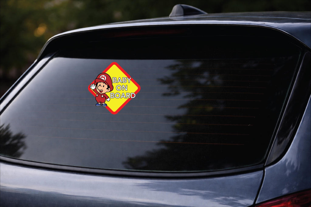 Baby On Board Mario Decal, Waterproof Vinyl Sticker, Laptop Car Decor