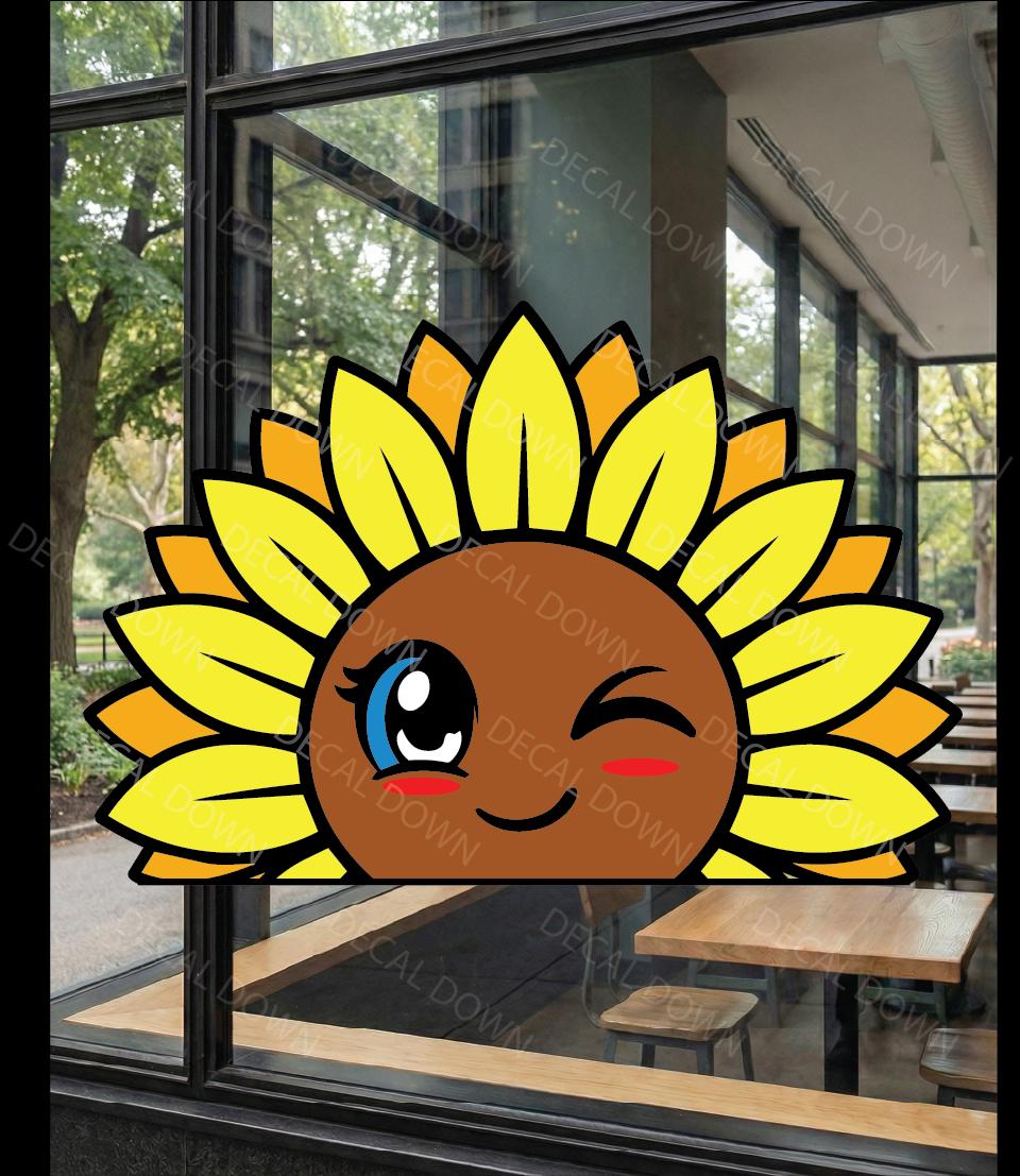 SUNFLOWER PEEKER Decal, Waterproof, UV Resistant Sticker