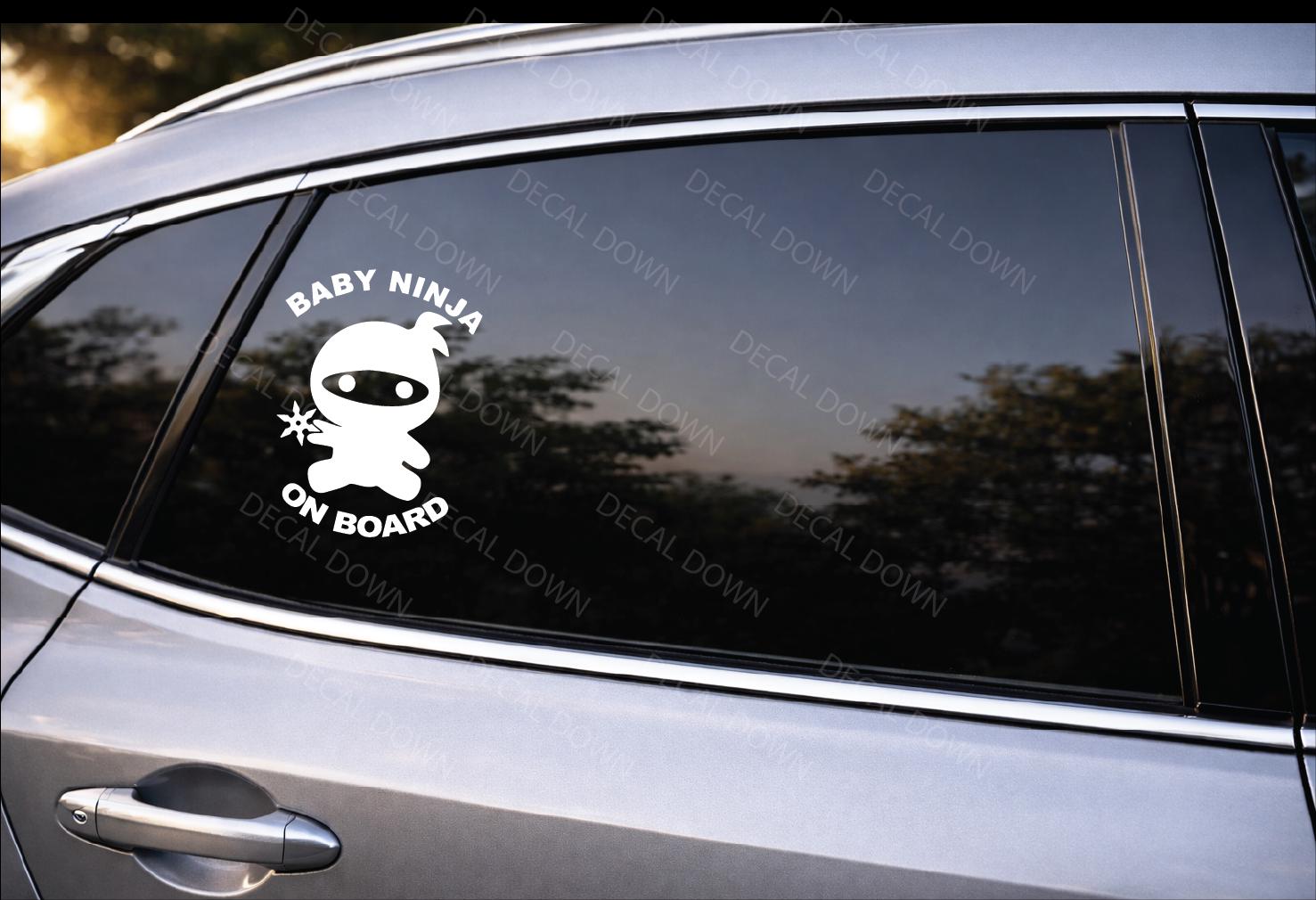NINJA-BABY-On-Board | Waterproof Car Laptop Mirror Sticker | Funny Cow Gift | High Quality Durable Adhesive