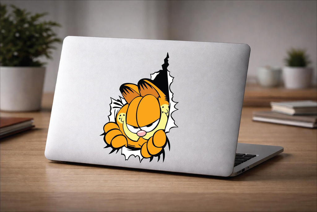 GRUMPY ORANGE CAT Vinyl Decal Sticker, Waterproof Durable Laptop Car Decal