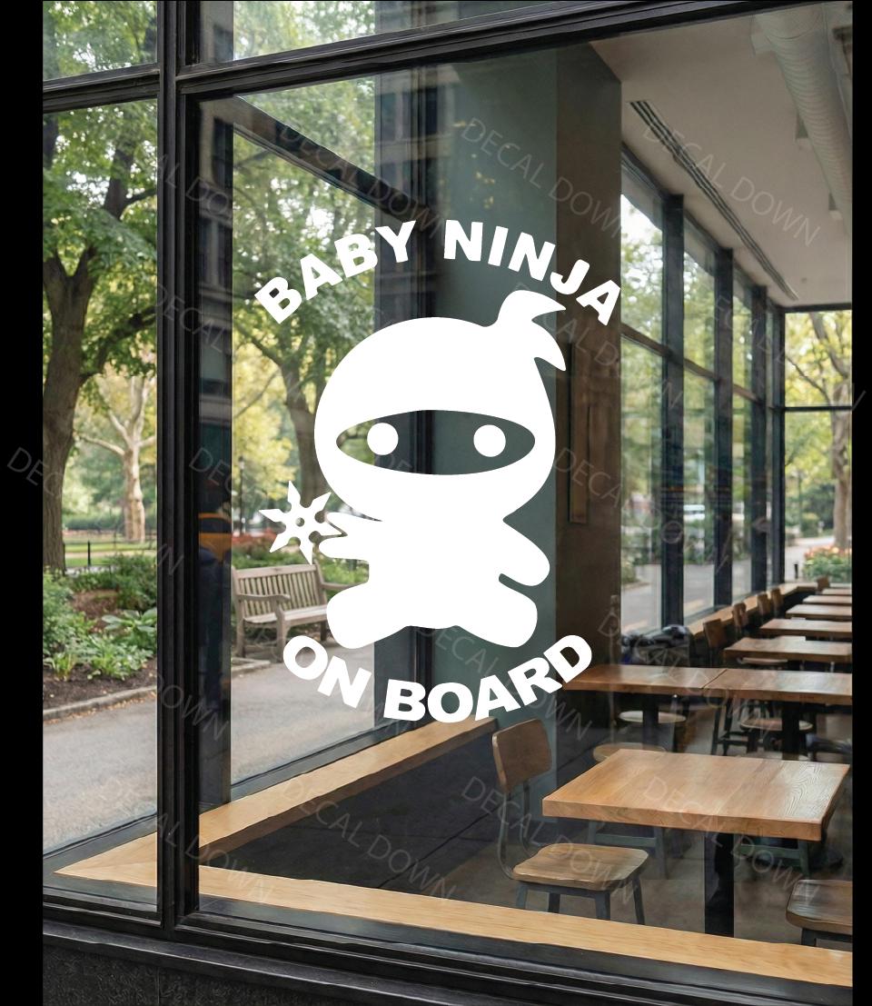 NINJA-BABY-On-Board | Waterproof Car Laptop Mirror Sticker | Funny Cow Gift | High Quality Durable Adhesive