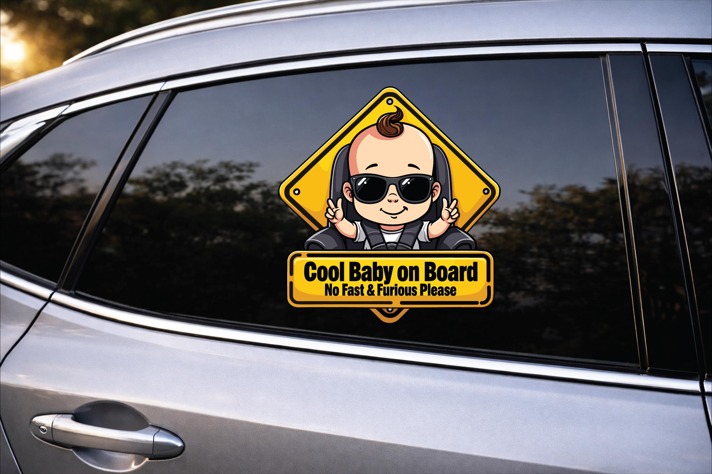 COOL BABY on BOARD for laptops, cars, mirrors, & more! High quality water proof decal. Very duarable