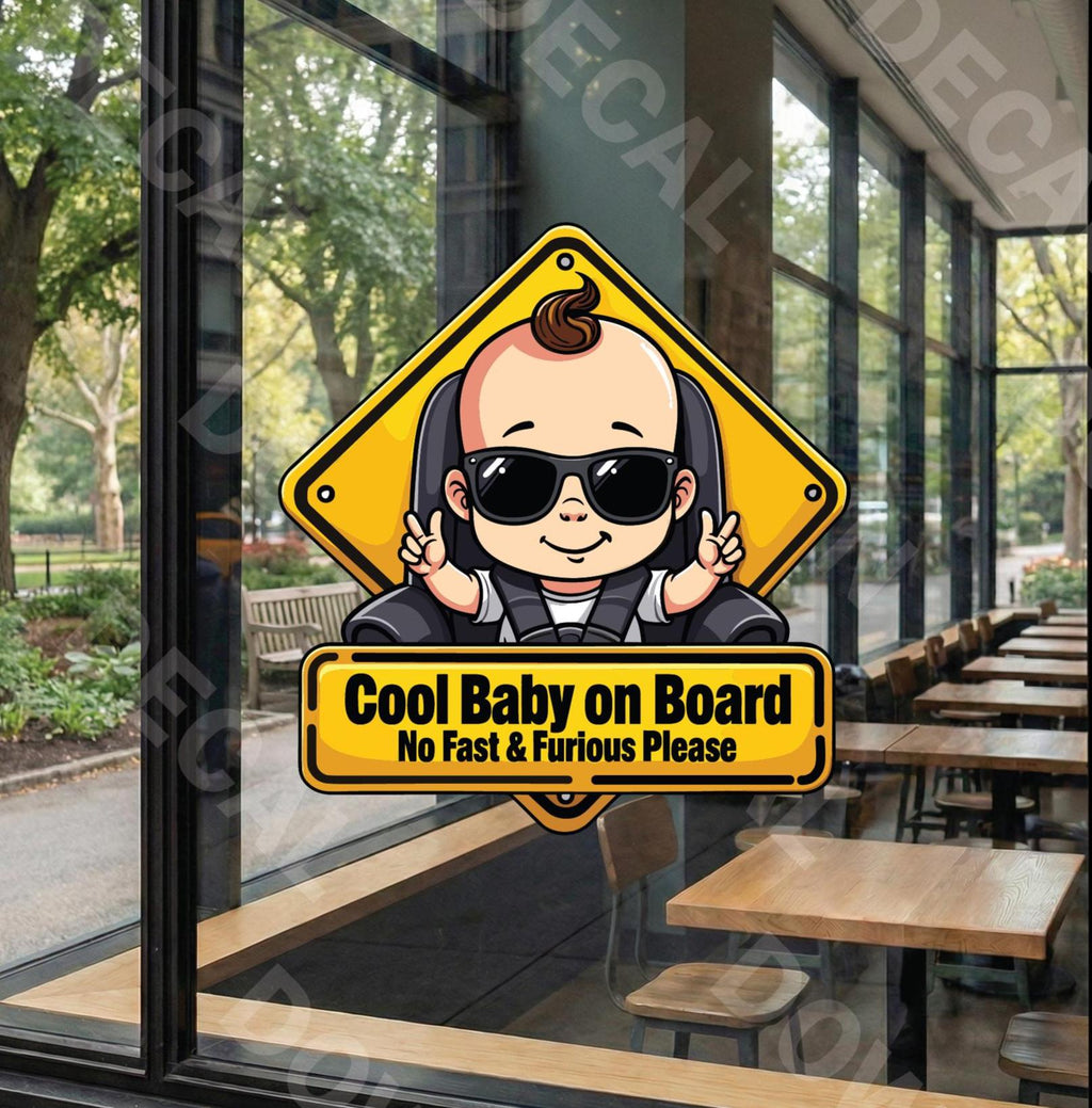 COOL BABY on BOARD for laptops, cars, mirrors, & more! High quality water proof decal. Very duarable