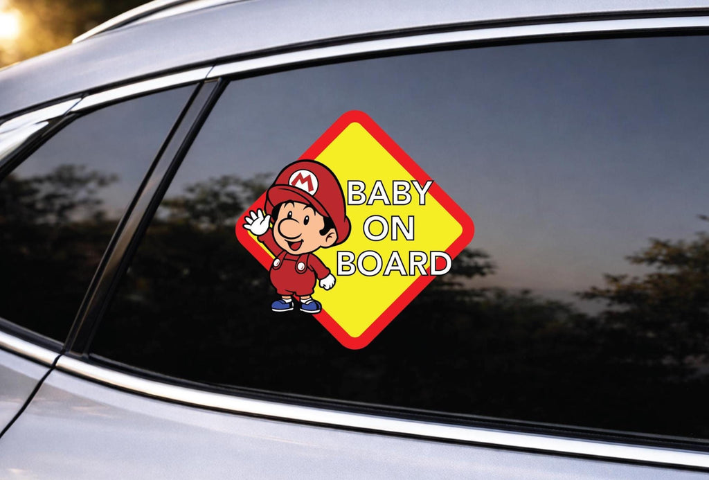 Baby On Board Mario Decal, Waterproof Vinyl Sticker, Laptop Car Decor