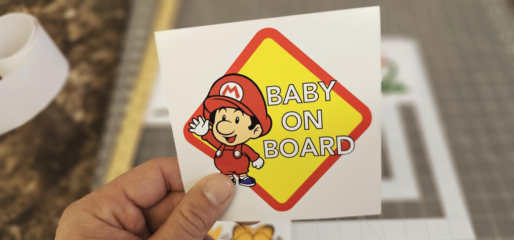 Baby On Board Mario Decal, Waterproof Vinyl Sticker, Laptop Car Decor