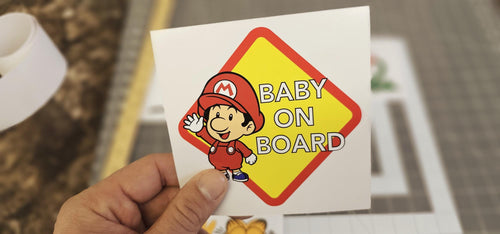 Baby On Board Mario Decal, Waterproof Vinyl Sticker, Laptop Car Decor